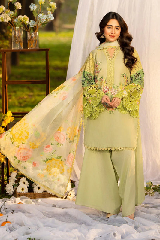 Pistachio Pure Cotton Embroidered Suit with Cutwork Details