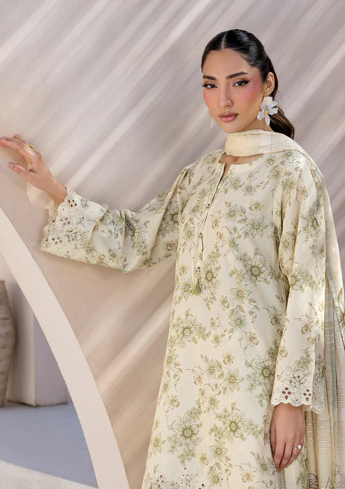 Ivory Printed Chikankari Lawn Kurta Set with Dupatta Size Large