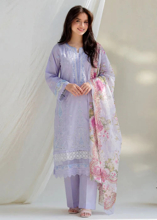 Lavendar Embroidered Lawn Kurta Set with Dupatta