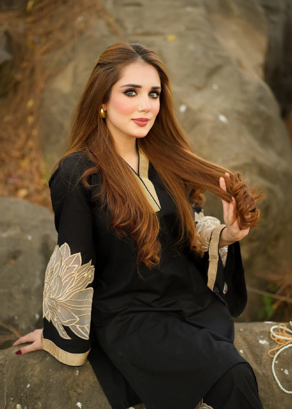 Black Embroidered Lawn Kurta Set
