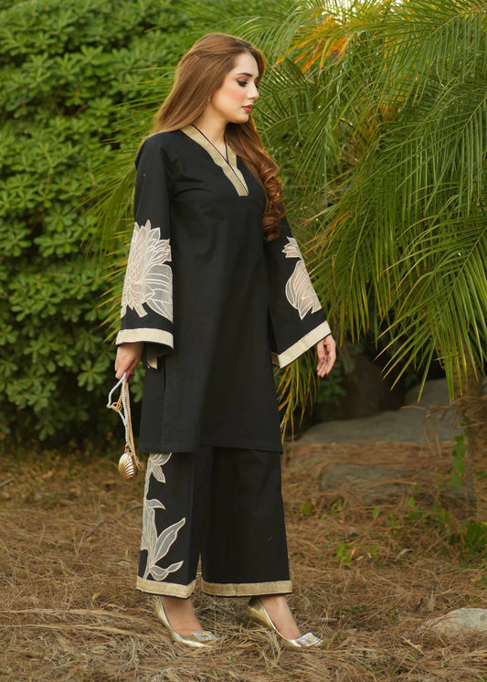 Black Embroidered Lawn Kurta Set
