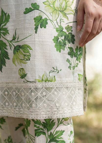Textured Lawn Kurta Set with Dupatta in White