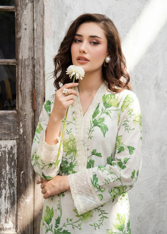 Textured Lawn Kurta Set with Dupatta in White
