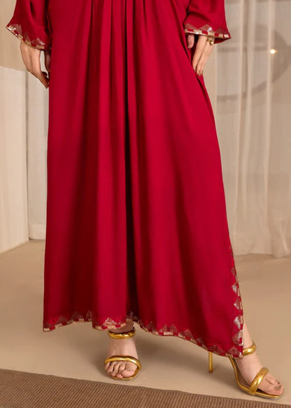 Persian Red Embroidered Lawn Kaftan