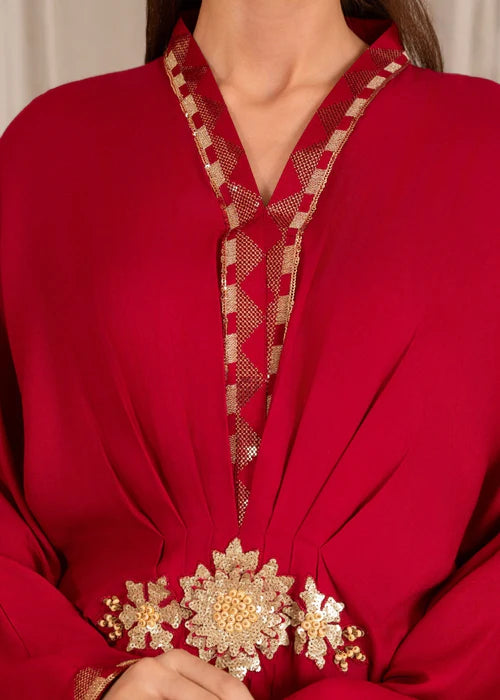Persian Red Embroidered Lawn Kaftan
