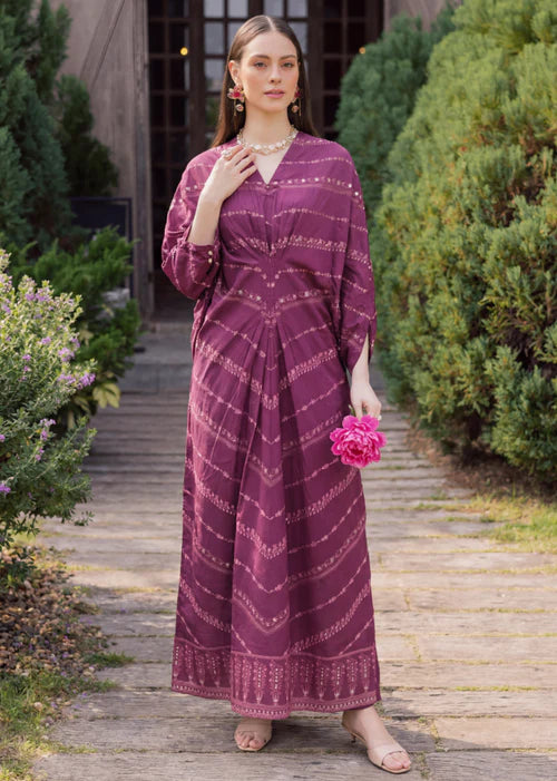 Magenta Embroidered Lawn Straight Cut Kaftan