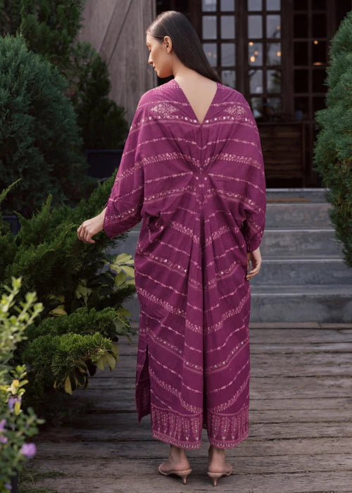 Magenta Embroidered Lawn Straight Cut Kaftan
