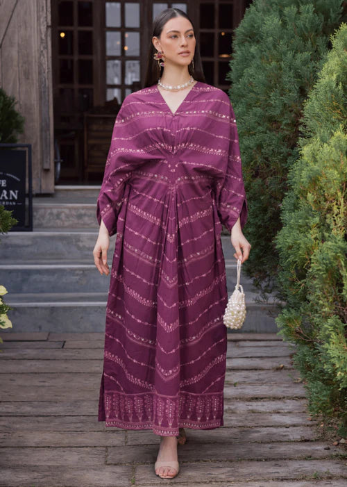 Magenta Embroidered Lawn Straight Cut Kaftan
