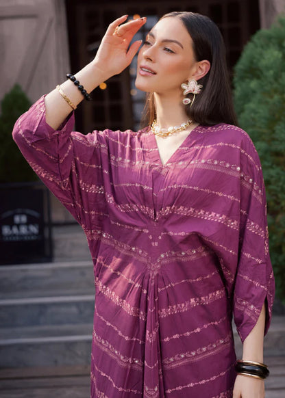 Magenta Embroidered Lawn Straight Cut Kaftan