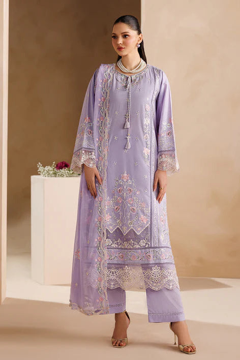 Lilac Embroidered Luxury Lawn Suit with Chiffon Dupatta