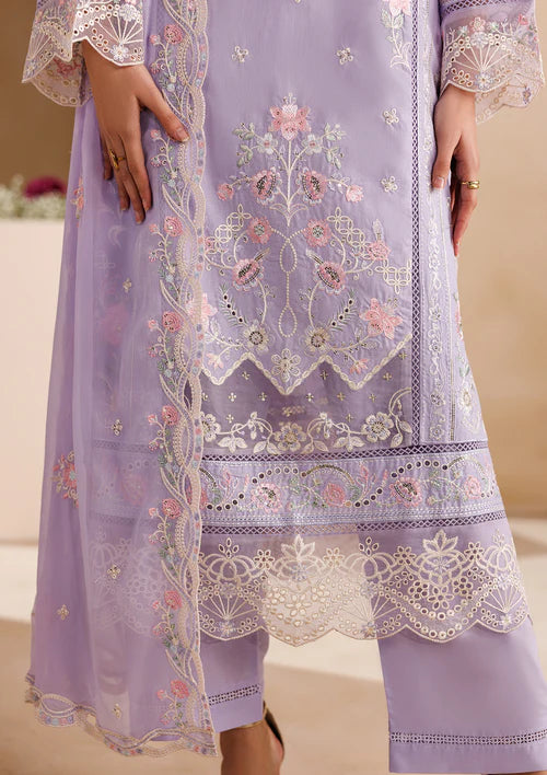 Lilac Embroidered Luxury Lawn Suit with Chiffon Dupatta