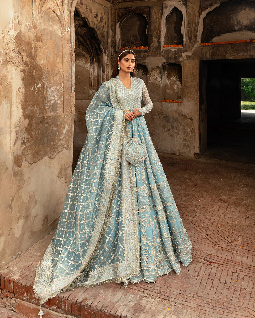 Ice Blue Handmade Lehenga Choli