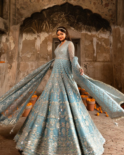 Ice Blue Handmade Lehenga Choli