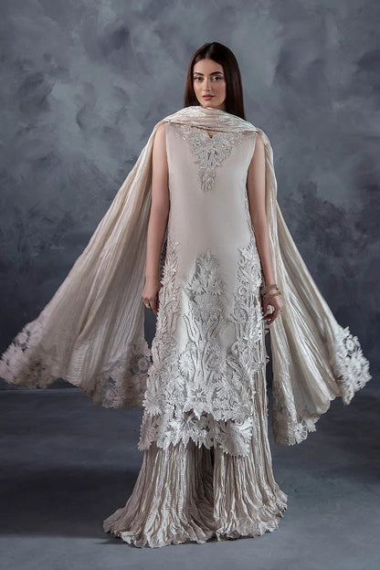 Hand Embroidered Light Grey Crushed Sharara