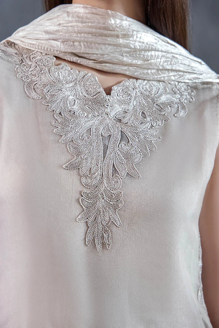 Hand Embroidered Light Grey Crushed Sharara