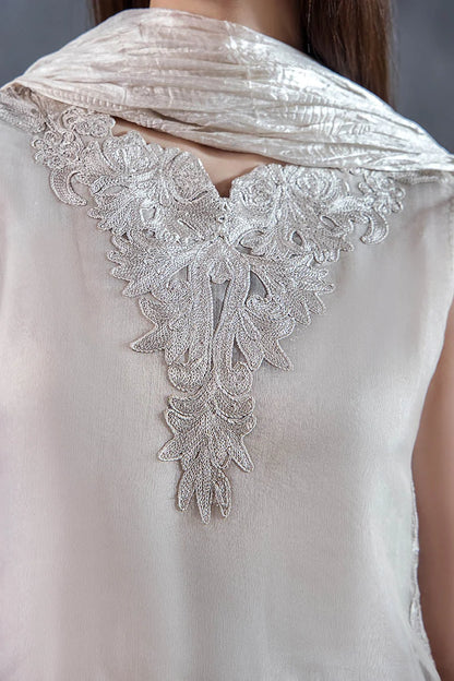 Hand Embroidered Light Grey Crushed Sharara