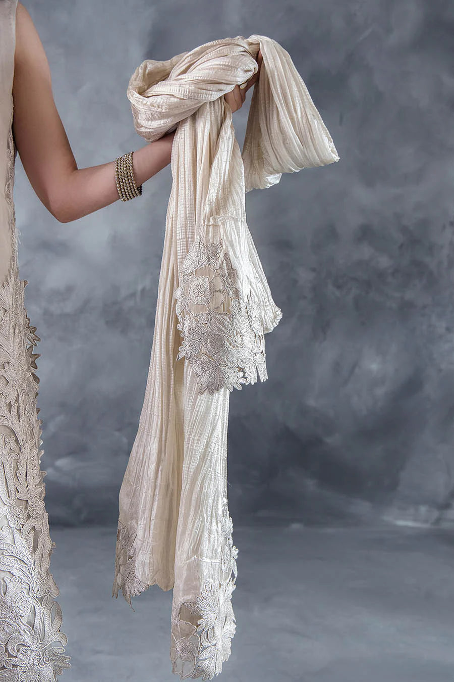 Hand Embroidered Light Grey Crushed Sharara