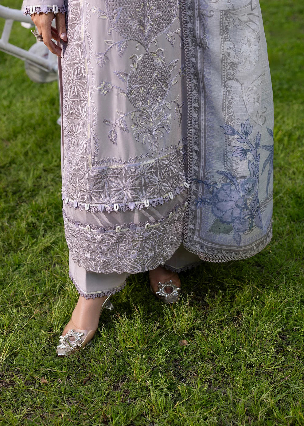 Lilac Lawn Suit with Schiffli Embroidery & Patchwork Details
