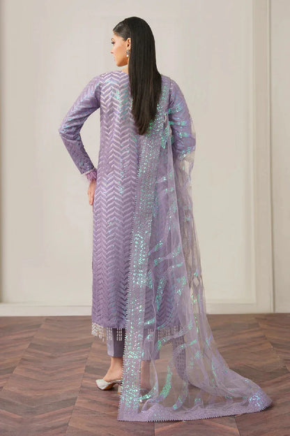 Lilac Sequins Embroidered Suit with Handmade Neckline