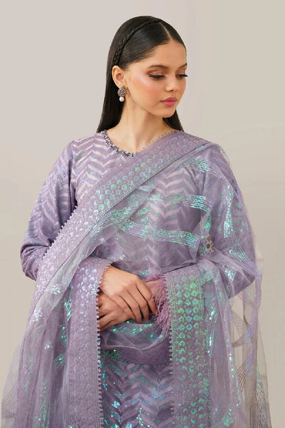 Lilac Sequins Embroidered Suit with Handmade Neckline