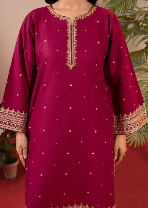 Raspberry Pink Embroidered Linen Kurta Set with Dupatta