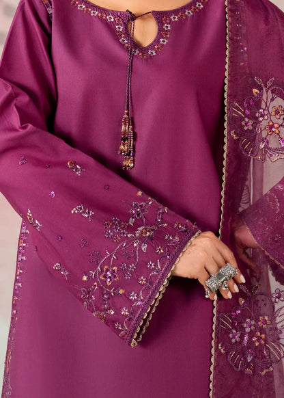 Plum Purple Linen Embroidered Kurta Set with Dupatta
