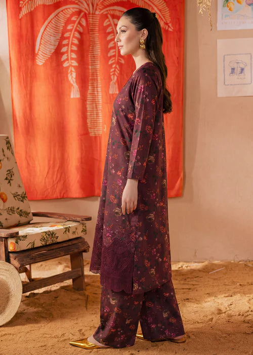Carmine Linen Embroidered Kurta Set with Dupatta
