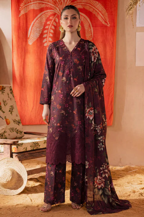 Carmine Linen Embroidered Kurta Set with Dupatta