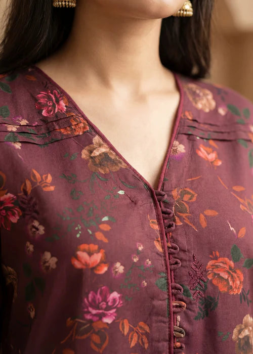 Carmine Linen Embroidered Kurta Set with Dupatta