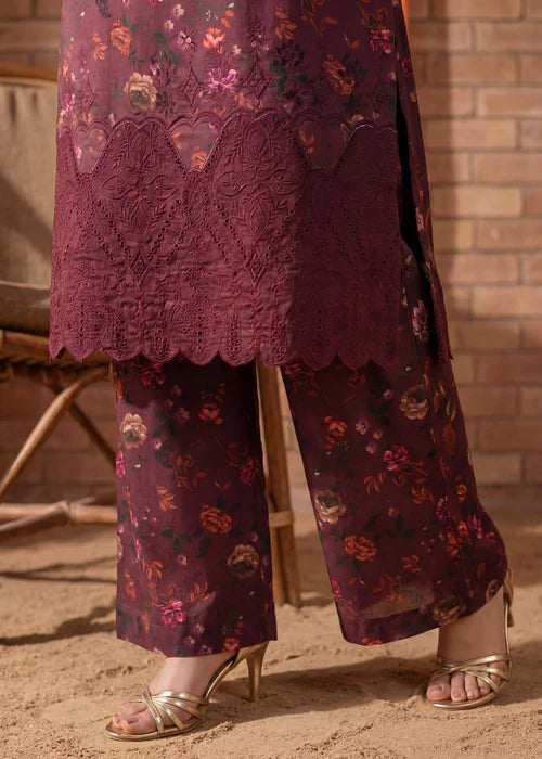 Carmine Linen Embroidered Kurta Set with Dupatta