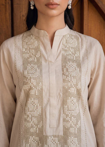Beige Embroidered Linen Kurta Set