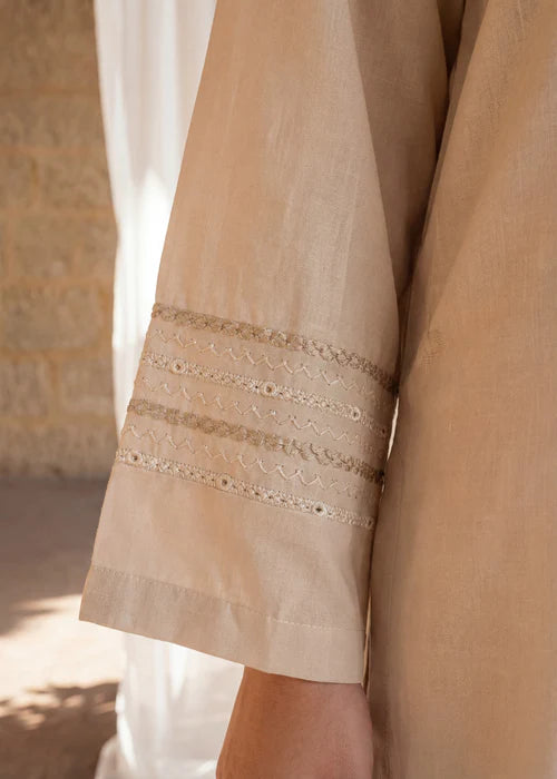 Beige Embroidered Linen Kurta Set