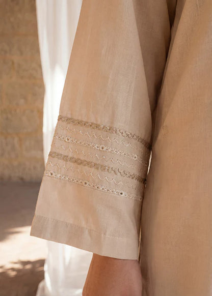 Beige Embroidered Linen Kurta Set