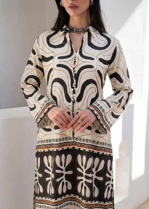 Printed Long Linen Kurta Set