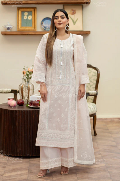 Pale Pink Pure Cotton Chikankari Long Suit