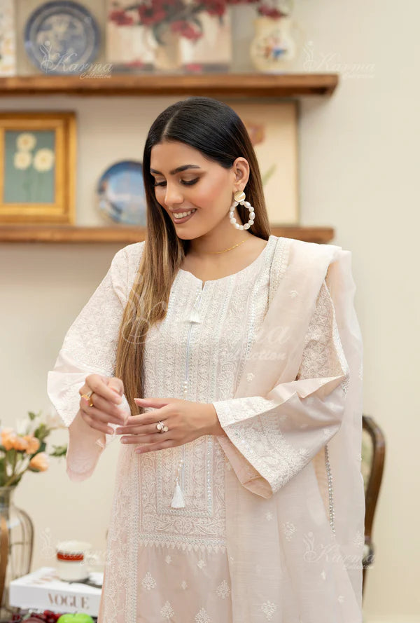 Pale Pink Pure Cotton Chikankari Long Suit