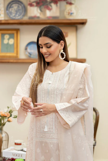 Pale Pink Pure Cotton Chikankari Long Suit
