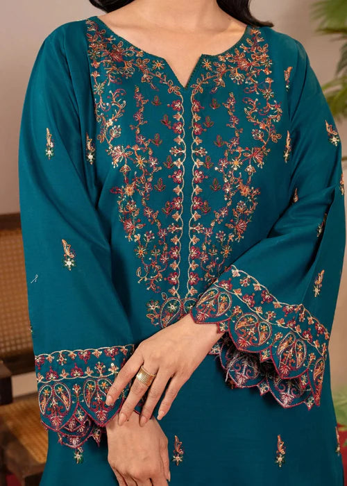 Teal Embroidered Winter Kurta Set with Dupatta
