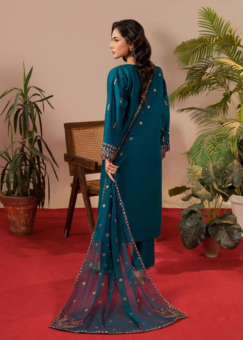 Teal Embroidered Winter Kurta Set with Dupatta