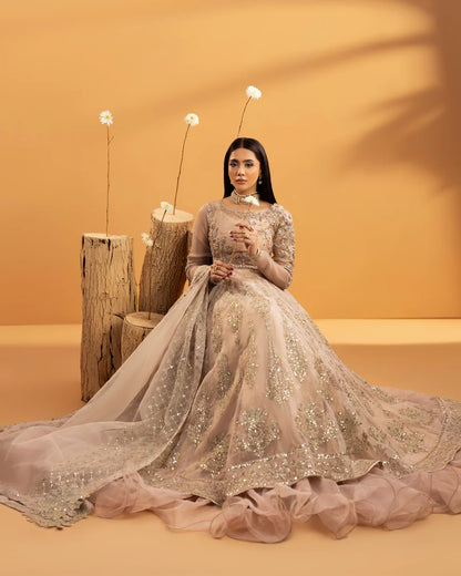 Powder Pink Embellished Organza Maxi