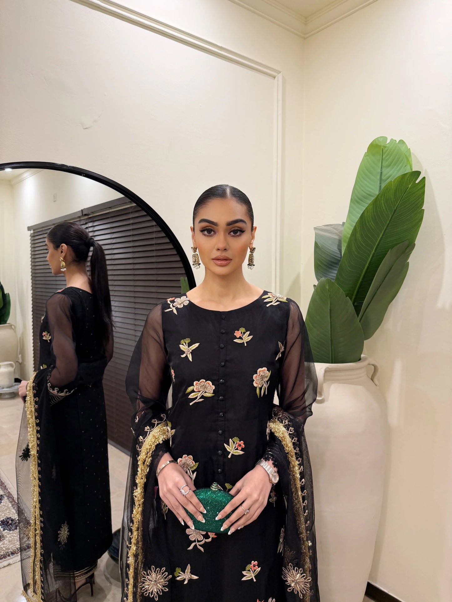 Hand Embroidered Black Partywear Suit