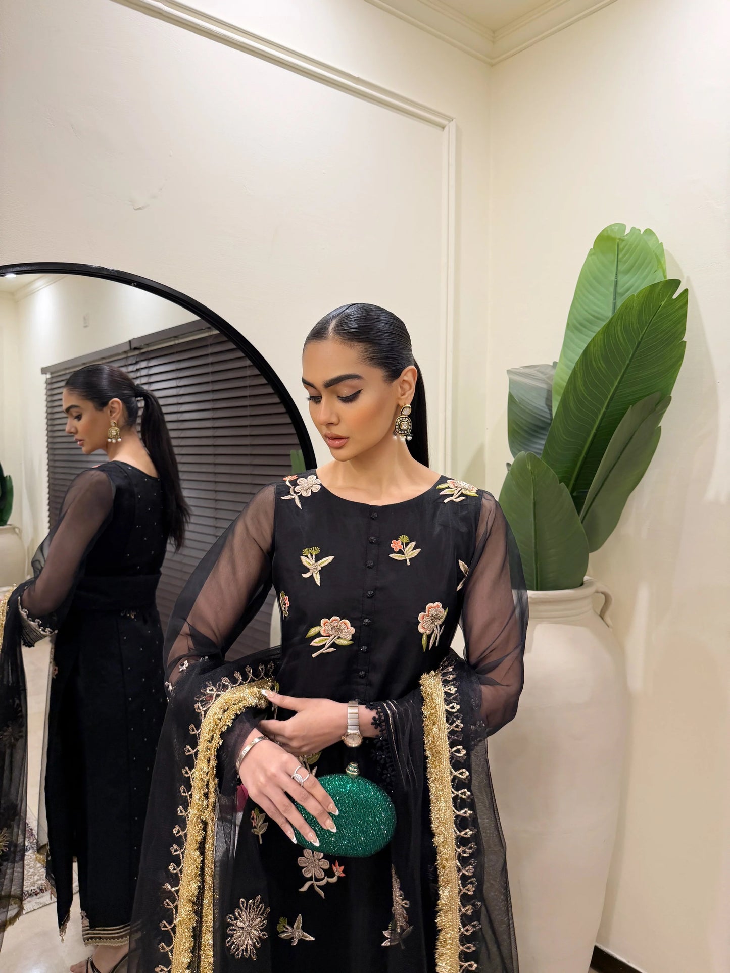 Hand Embroidered Black Partywear Suit