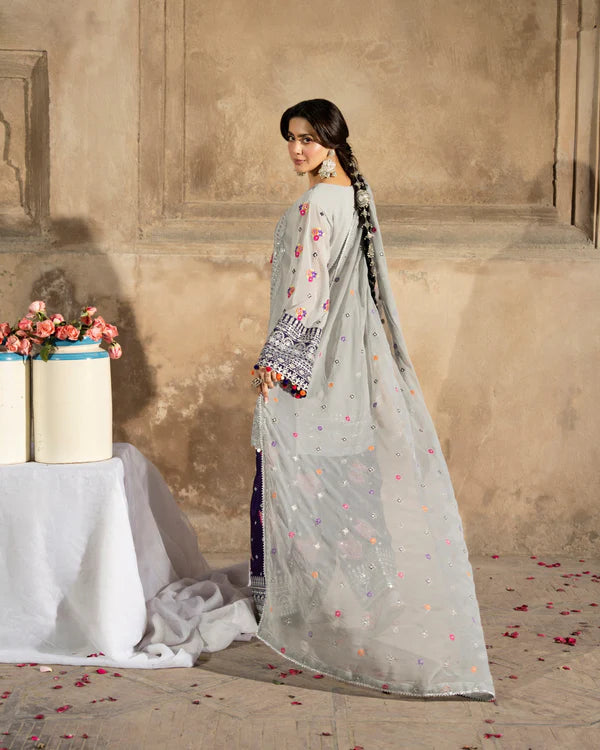 Silver & Royal Purple Farshi Shalwar Suit with Panni Work