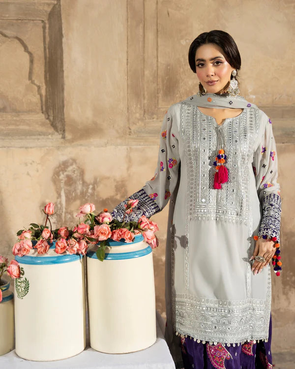 Silver & Royal Purple Farshi Shalwar Suit with Panni Work