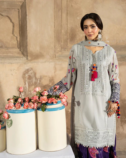 Silver & Royal Purple Farshi Shalwar Suit with Panni Work