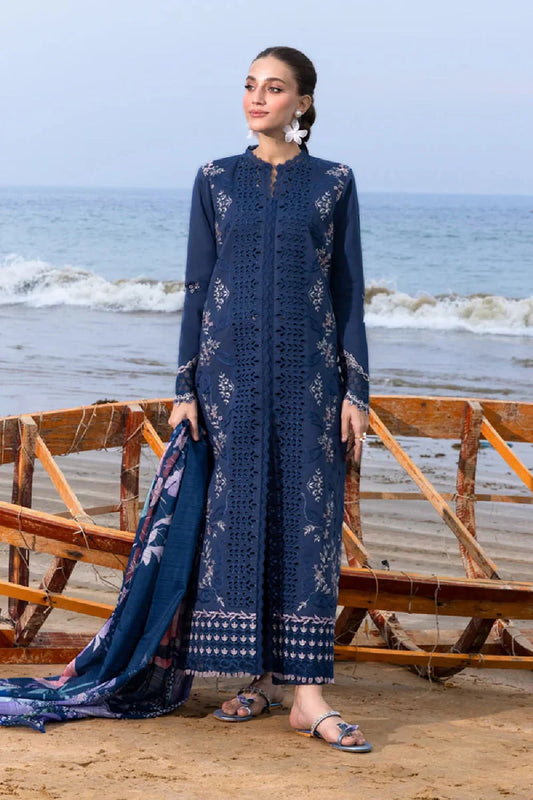 Navy Blue Heavy Embroidered Chikankari Luxury Lawn Suit