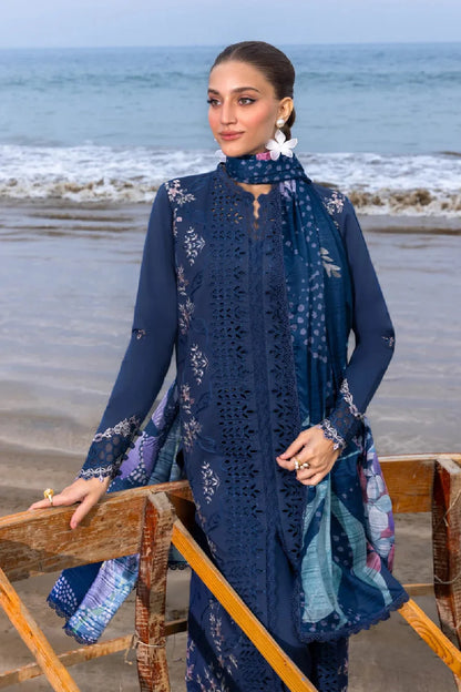 Navy Blue Heavy Embroidered Chikankari Luxury Lawn Suit
