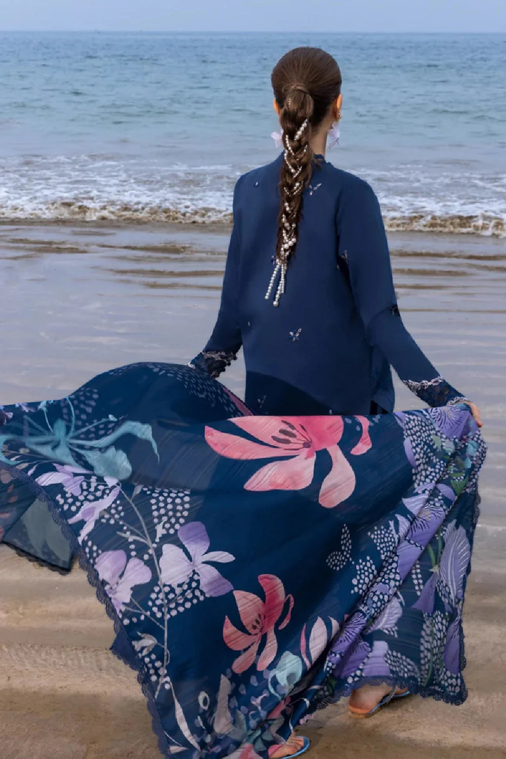 Navy Blue Heavy Embroidered Chikankari Luxury Lawn Suit