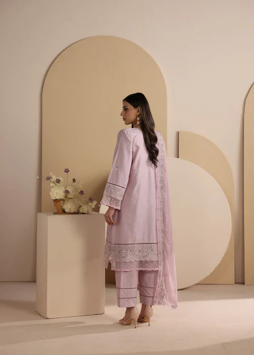 Baby Pink Embroidered Luxury Lawn Suit with Chiffon Dupatta