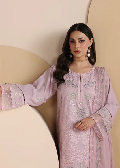 Baby Pink Embroidered Luxury Lawn Suit with Chiffon Dupatta